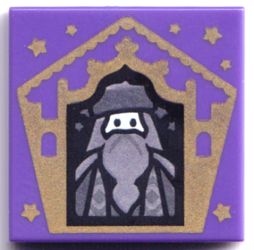 3068pb1743 - Tile 2 x 2 with HP Chocolate Frog Card Albus Dumbledore Gold Pattern