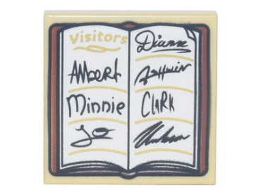3068pb1887 - Tile 2 x 2 with Guest Book, 'Visitors', Signatures 'Albert Minnie Jo Diana Clark', and Reddish Brown Cover Pattern