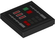 3068pb2279 - Tile 2 x 2 with SW Darth Vader Control Panel with Dark Silver Outline and Silver, Green and Red Buttons Pattern