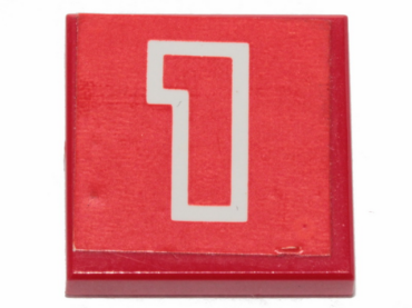3068pb2427 - Tile 2 x 2 with Number 1 Red with White Outline on Red Background Pattern (Sticker) - Set 6382