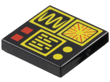 3068pb2582 - Tile 2 x 2 with Red and Yellow Control Panel Buttons and Square Displays with Wave, Radiating Lines and Text Pattern