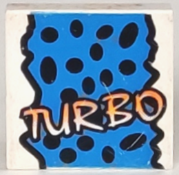 3068px22 - Tile 2 x 2 with Yellow 'TURBO', Black Spots, Blue Background Pattern