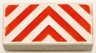 3069p09 - Tile 1 x 2 with Danger Chevrons Red Pattern