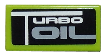 3069pb0028 - Tile 1 x 2 with White 'TURBO' and Light Bluish Gray 'OIL' on Black Background Pattern (Sticker) - Set 8133