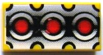 3069pb0037 - Tile 1 x 2 with Red Circles on Silver and Black Background Pattern