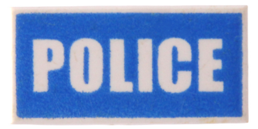 3069pb0139 - Tile 1 x 2 with White 'POLICE' on Blue Background Pattern (Printed)
