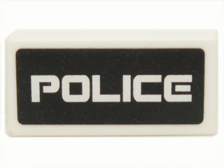 3069pb0155 - Tile 1 x 2 with White 'POLICE' on Black Background Pattern (Sticker) - Set 5970