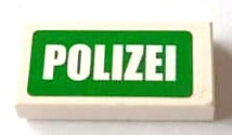 3069pb0156 - Tile 1 x 2 with White 'POLIZEI' on Green Background Pattern (Sticker) - Sets 7235-1 / 7236-1 / 7237