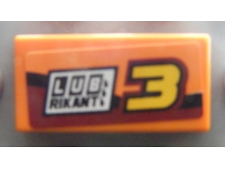 3069pb0173L - Tile 1 x 2 with Number 3 and 'LUBRIKANT' Pattern Model Left Side (Sticker) - Set 8304