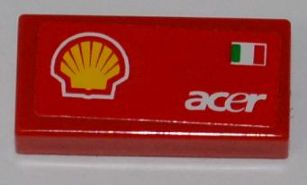 3069pb0193L - Tile 1 x 2 with Shell Logo, Italian Flag and 'acer' Pattern Model Left Side (Sticker) - Set 8123