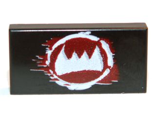 3069pb0254 - Tile 1 x 2 with White Fangs and Dark Red Pattern