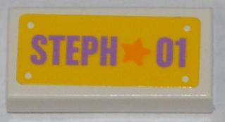 3069pb0272 - Tile 1 x 2 with Orange Star and Medium Lavender 'STEPH 01' on Yellow Background Pattern (Sticker) - Set 3183