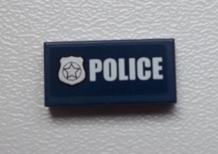 3069pb0276 - Tile 1 x 2 with Police Silver Star Badge and White 'POLICE' on Dark Blue Background Pattern (Sticker) - Set 60007