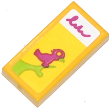 3069pb0330 - Tile 1 x 2 with Magenta Bird on Lime Branch Pattern (Sticker) - Set 41034