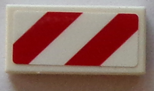 3069pb0363L - Tile 1 x 2 with Red and White Danger Stripes (Two Red Stripes) Pattern Model Left Side (Sticker) - Set 60073