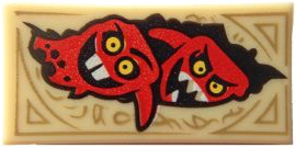3069pb0438 - Tile 1 x 2 with Dark Tan Markings and 2 Red Monster Heads with Horns Pattern (Nexo Knights Book of Chaos)