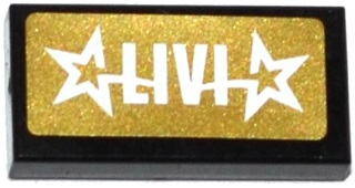 3069pb0444 - Tile 1 x 2 with 'LIVI' and 2 Stars on Gold Background Pattern (Sticker) - Set 41106
