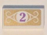 3069pb0491 - Tile 1 x 2 with Medium Lavender Number 2 in White Circle with Swirls on Gold Background Pattern (Sticker) - Set 41101