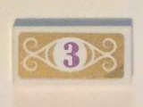 3069pb0492 - Tile 1 x 2 with Medium Lavender Number 3 in White Circle with Swirls on Gold Background Pattern (Sticker) - Set 41101