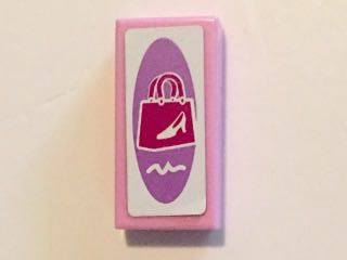 3069pb0494 - Tile 1 x 2 with Magenta Shopping Bag with White Shoe on Medium Lavender and White Background Pattern (Sticker) - Set 41058