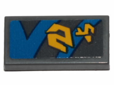 3069pb0708L - Tile 1 x 2 with Yellow Markings and Blue Curved and Straight Lines with Black Outline on Dark Bluish Gray Background Pattern Model Left Side (Sticker)