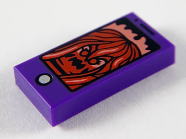 3069pb0725 - Tile 1 x 2 with Cell Phone / Smartphone and Dark Red Ghost Pattern