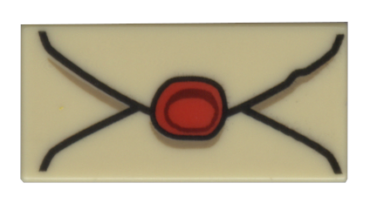 3069pb0730 - Tile 1 x 2 with Envelope with Red Wax Seal and Dark Tan Highlights Pattern