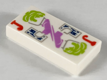 3069pb0759 - Tile 1 x 2 with Playing Card Joker, Lime and Medium Lavender Joker Character Pattern