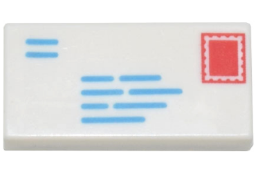 3069pb0851 - Tile 1 x 2 with Dark Azure Lines and Red Rectangle Pattern (Mail Envelope with Stamp and Return Address)