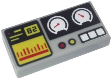 3069pb0855 - Tile 1 x 2 with Black '82', Yellow and Red Bar Chart and Buttons, White Gauges Pattern