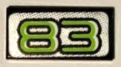 3069pb0925 - Tile 1 x 2 with Lime Number 83 on Silver Background Pattern (Sticker) - Set 8307