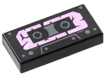 3069pb1017 - Tile 1 x 2 with Cassette Tape with Bright Pink Tattered Label Pattern