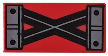 3069pb1037 - Tile 1 x 2 with Black and Dark Bluish Gray Crossed Lines and 4 Rivets Pattern