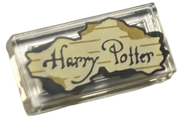 3069pb1083 - Tile 1 x 2 with Dark Brown 'Harry Potter' on Tan Parchment Paper with Dark Tan Lines and Burnt Border Pattern