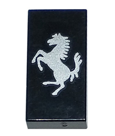 3069pb1101 - Tile 1 x 2 with Ferrari Logo, Silver Horse, Vertical Orientation Pattern