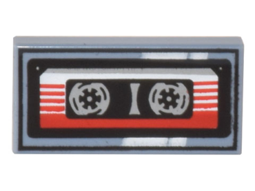 3069pb1104 - Tile 1 x 2 with Cassette Tape with Red and White Striped Label and Black Frame Pattern