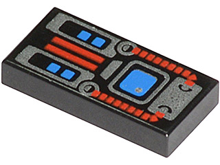 3069px28 - Tile 1 x 2 with Spyrius Blue Screen, Silver and Red Panel Pattern