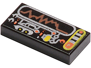 3069px32 - Tile 1 x 2 with Silver, Orange, Yellow Circuitry & Display Pattern