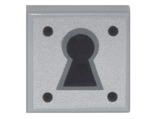 3070pb081 - Tile 1 x 1 with Black Keyhole and 4 Dots on Silver Background Pattern