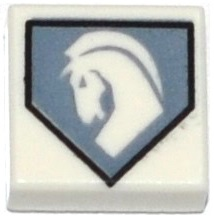 3070pb092 - Tile 1 x 1 with White Horse Head on Sand Blue Pentagonal Shield Pattern