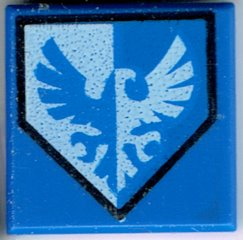 3070pb100 - Tile 1 x 1 with Blue and White Falcon on Pentagonal Shield Pattern