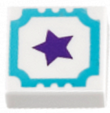 3070pb104 - Tile 1 x 1 with Medium Azure Outline and Dark Purple Star Pattern