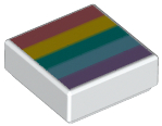 3070pb133 - Tile 1 x 1 with Coral, Yellow, Dark Turquoise, Medium Azure, and Medium Lavender Rainbow Stripes Pattern
