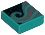 3070pb136 - Tile 1 x 1 with Metallic Light Blue and Coral Swirl on Black Background Pattern