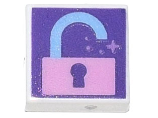 3070pb195 - Tile 1 x 1 with Bright Pink Unlocked Padlock on Dark Purple Background Pattern