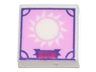 3070pb196 - Tile 1 x 1 with Sun, Roman Numerals 'XIX' and Scrapbook Frame on Bright Pink Background Pattern