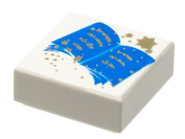 3070px8 - Tile 1 x 1 with Blue Open Book and Gold Stars Pattern
