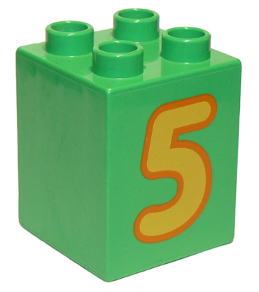 31110pb077 - Duplo, Brick 2 x 2 x 2 with Number 5 Yellow Pattern