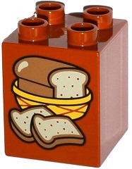31110pb113 - Duplo, Brick 2 x 2 x 2 with Loaf of Bread in Basket and 2 Slices Pattern