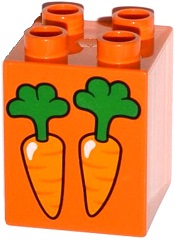 31110pb116 - Duplo, Brick 2 x 2 x 2 with 2 Carrots Pattern